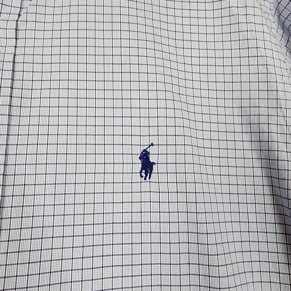 Polo Ralph Lauren Mens Dress Shirt 17.5 32/33 Blue White Check Custom Fit Cotton